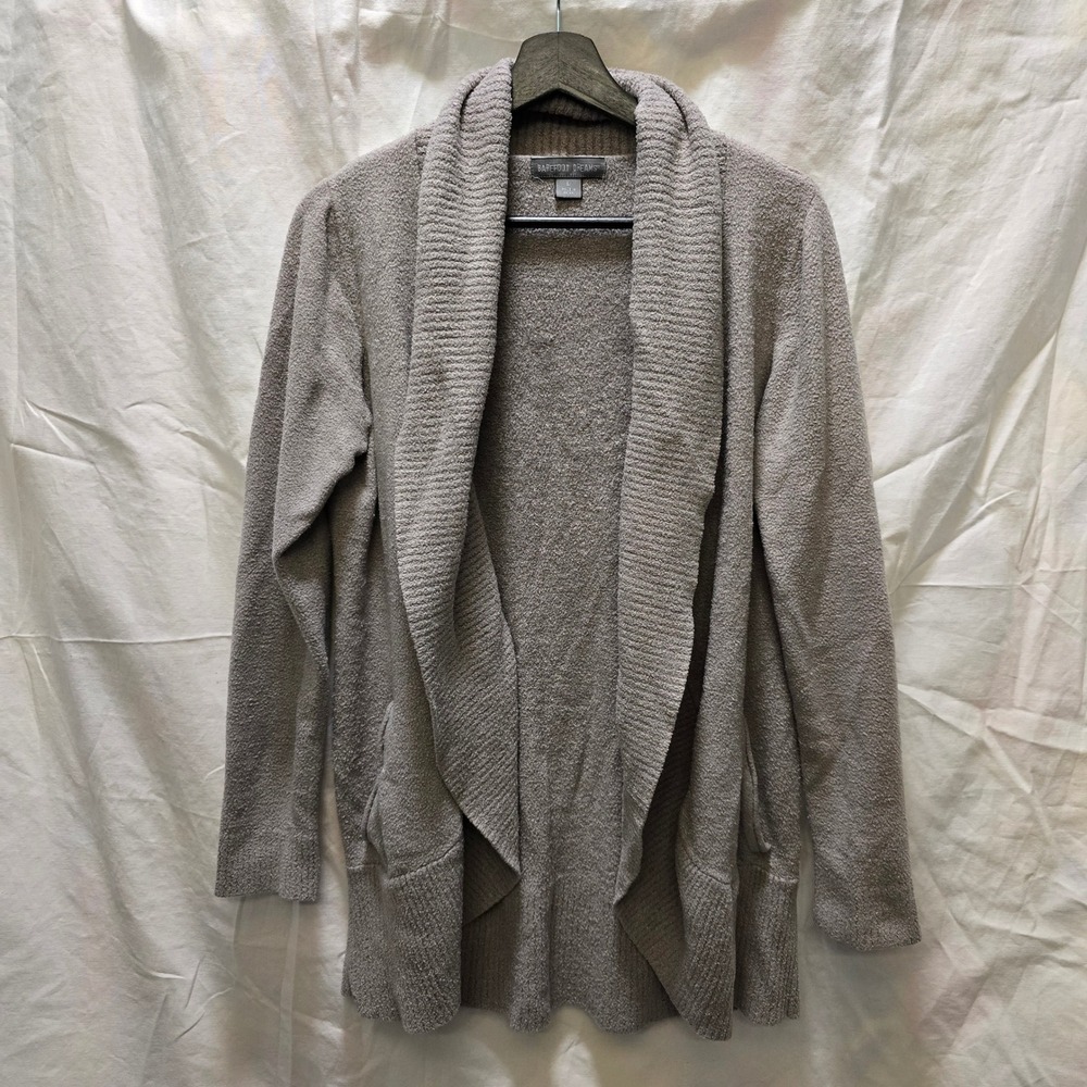 Barefoot Dreams CozyChic Lite Gray Cardigan Womens Open Front Sweater Size Large